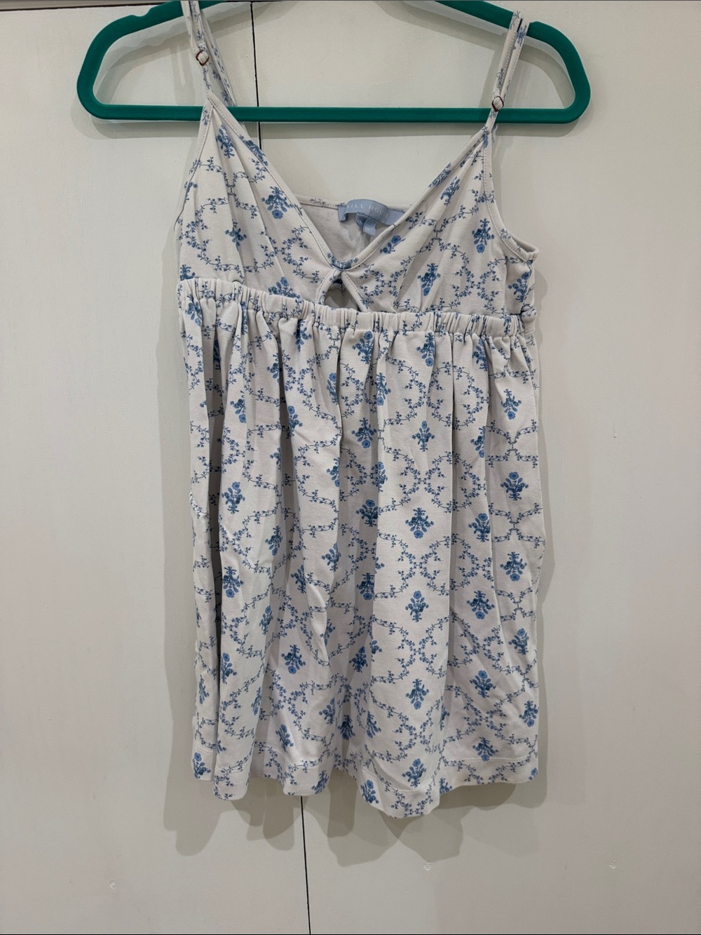 Hill House White Dress with Blue Floral Print